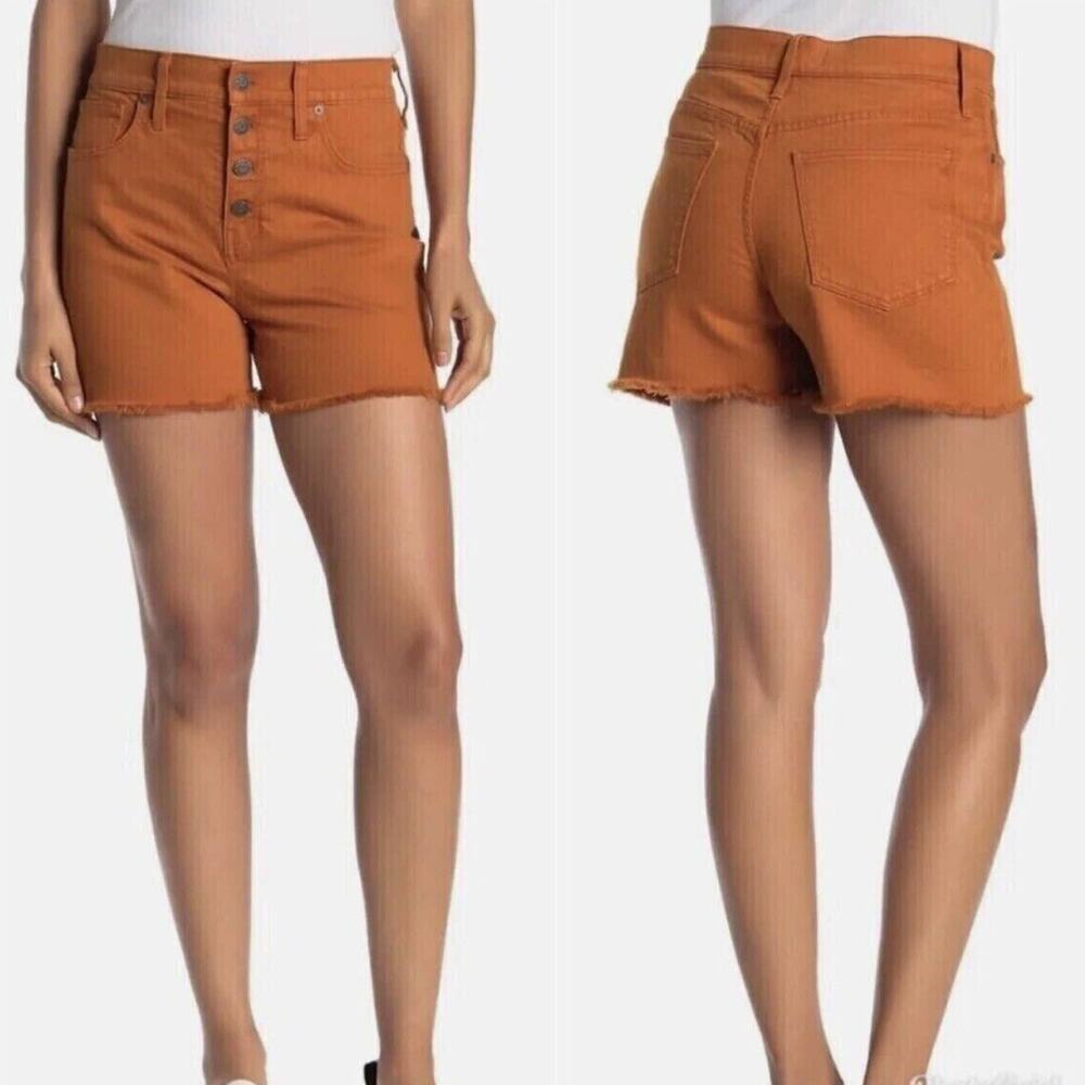 Madewell Size 25 High-Rise Denim Shorts Cut Off K9543 Burnt Orange - Picture 2 of 8